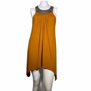 NY & Co. Mini Shift Beaded High Low Hem Round Neck Sleeveless Dress Large
